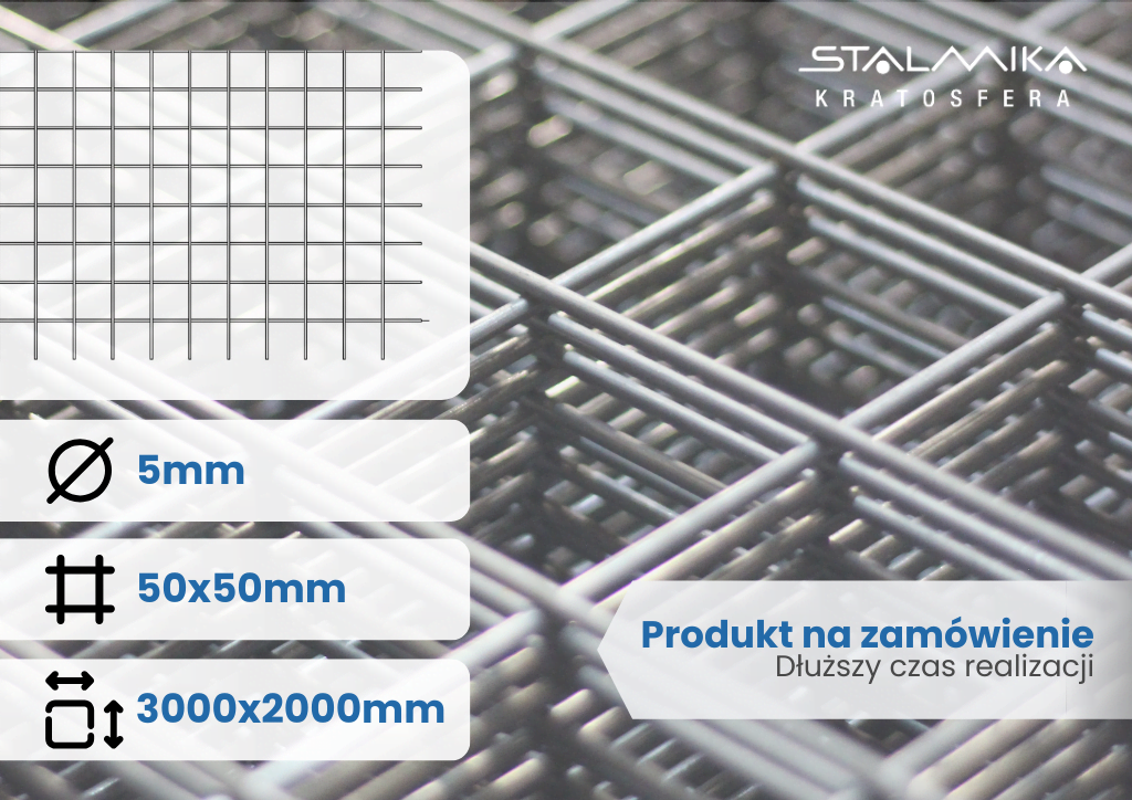 SIATKA ZGRZEWANA [bez drutu brzegowego, 3000x2000, 50x50x5, stalowa]