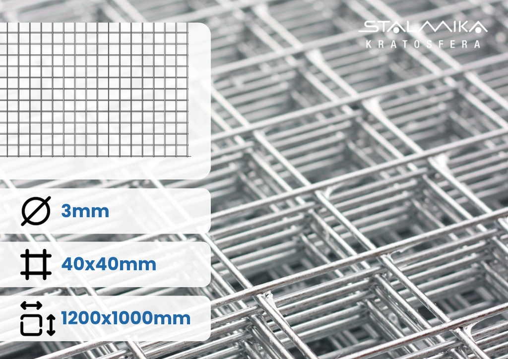 SIATKA ZGRZEWANA [z drutem brzegowym (możliwy brak z jednej strony), 1200x1000, 40x40x3, Ocynk Ogniowy]