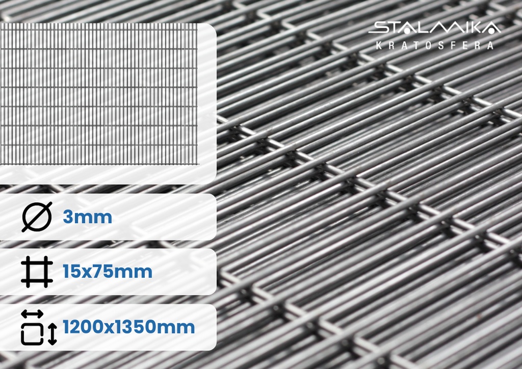 SIATKA ZGRZEWANA [z drutem brzegowym (możliwy brak z jednej strony), 1200x1350, 15x75x3, Stalowa]
