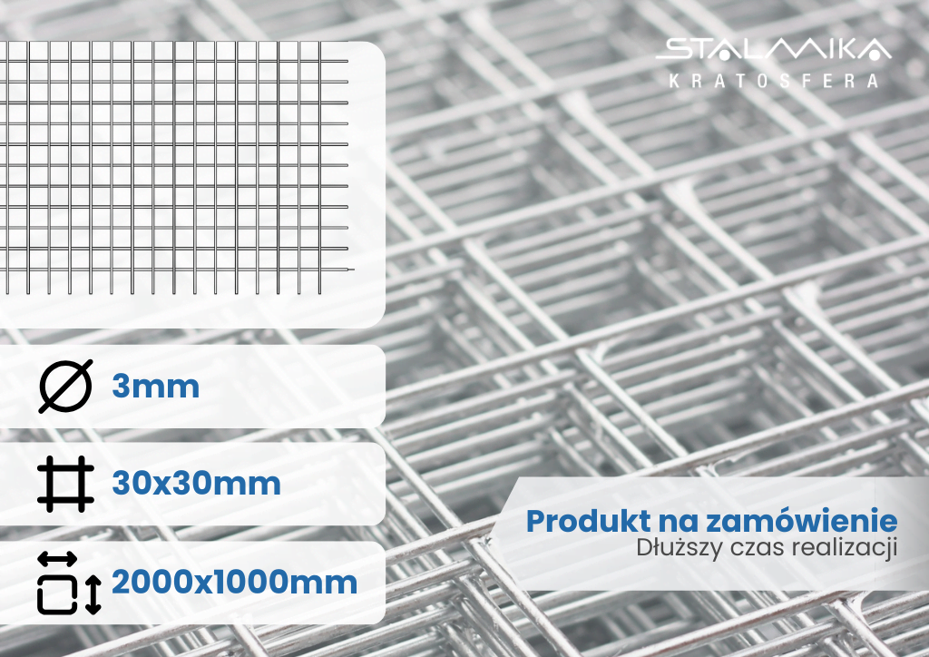 SIATKA ZGRZEWANA [bez drutu brzegowego, 2000x1000, 30x30x3, ocynk ogniowy]