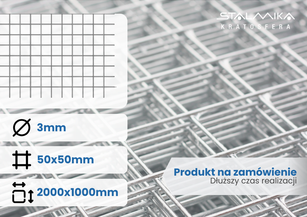 [004954-SZS-O-D2000-S1000-D50-S50-G3-OO] SIATKA ZGRZEWANA [bez drutu brzegowego, 2000x1000, 50x50x3, ocynk ogniowy]
