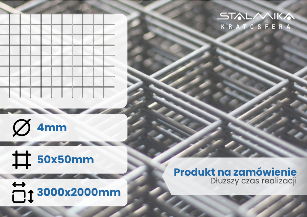 [005004-SZS-O-D3000-S2000-D50-S50-G4-ST] SIATKA ZGRZEWANA [bez drutu brzegowego, 3000x2000, 50x50x4, stalowa]