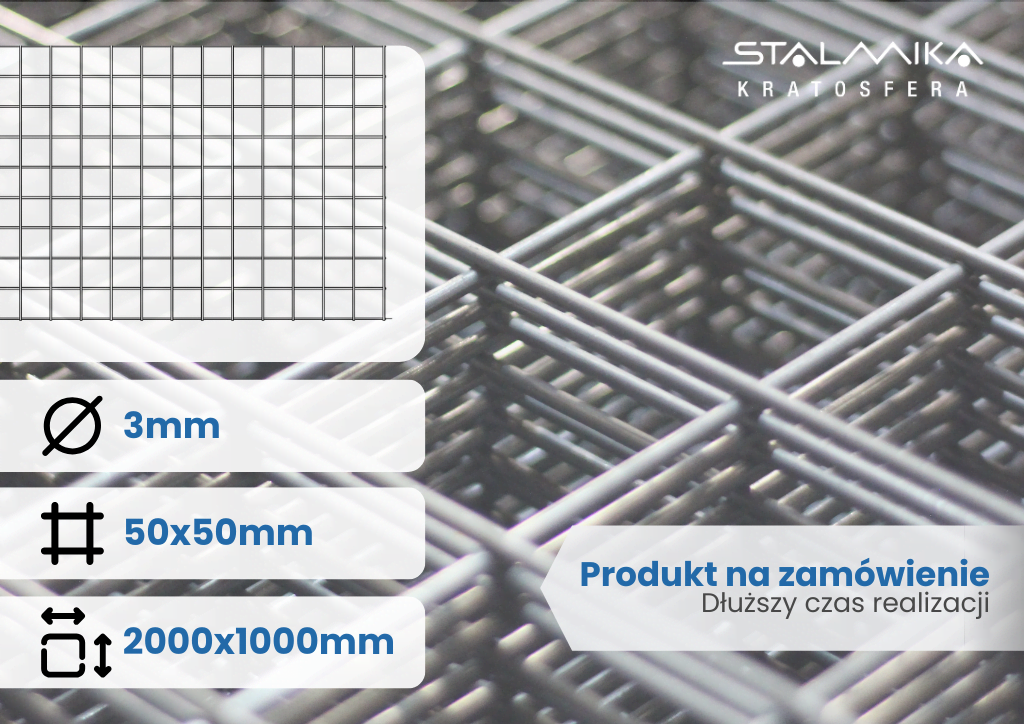 [005536-SZN-Z-D2000-S1000-D50-S50-G3-ST] SIATKA ZGRZEWANA [z drutem brzegowym, 2000x1000, 50x50x3, stalowa]