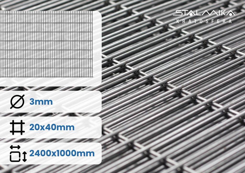 [007914-SZS-ZDB-D2400-S1000-OD20-OS40-GD3-ST] SIATKA ZGRZEWANA [z drutem brzegowym, 2400x1000, 20x40x3, Stalowa]