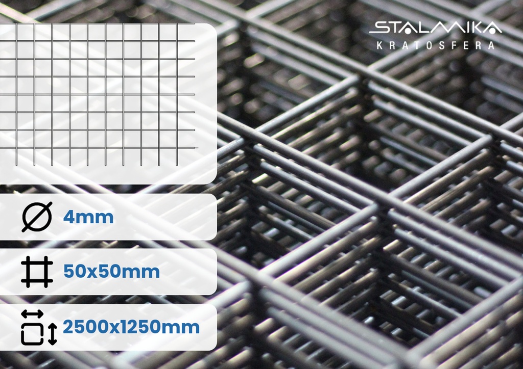 [000364-SZS-O-D2500-S1250-D50-S50-G4-ST] SIATKA ZGRZEWANA [bez drutu brzegowego, 2500x1250, 50x50x4, Stalowa]