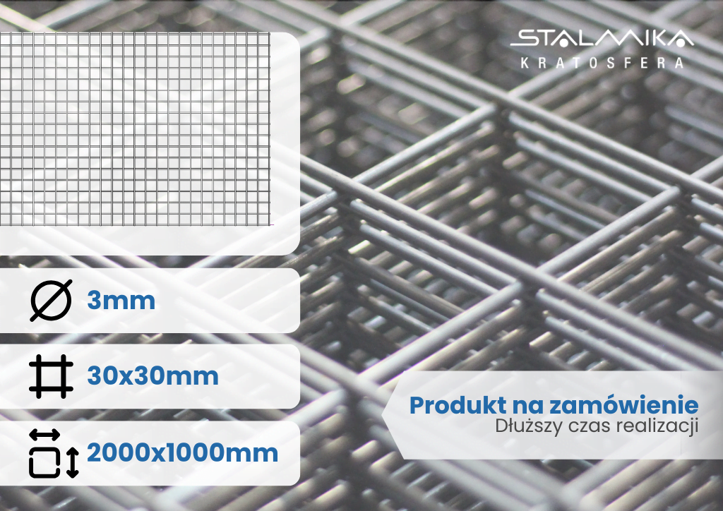 [010516-SZS-Z-D2000-S1000-D30-S30-G3-ST] SIATKA ZGRZEWANA [z drutem brzegowym, 2000x1000, 30x30x3, stalowa]
