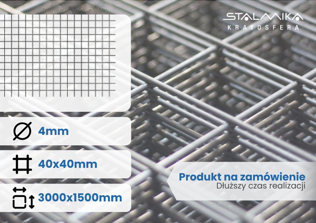 [010556-SZS-O-D3000-S1500-D40-S40-G4-ST] SIATKA ZGRZEWANA [bez drutu brzegowego, 3000x1500, 40x40x4, stalowa]