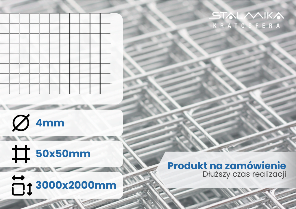 [010911-SZS-O-D3000-S2000-D50-S50-G4-OO] SIATKA ZGRZEWANA [bez drutu brzegowego, 3000x2000, 50x50x4, ocynk ogniowy]