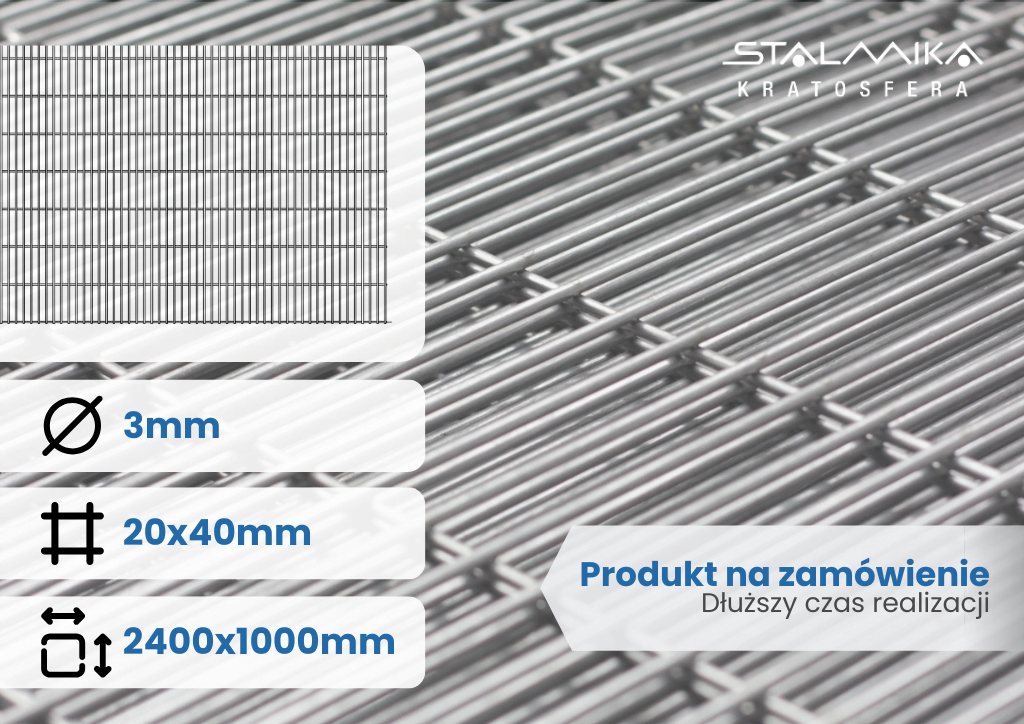 [018635-SZS-Z-D2400-S1000-D20-S40-G3-OO] SIATKA ZGRZEWANA [z drutem brzegowym, 2400x1000, 20x40x3, ocynk ogniowy]