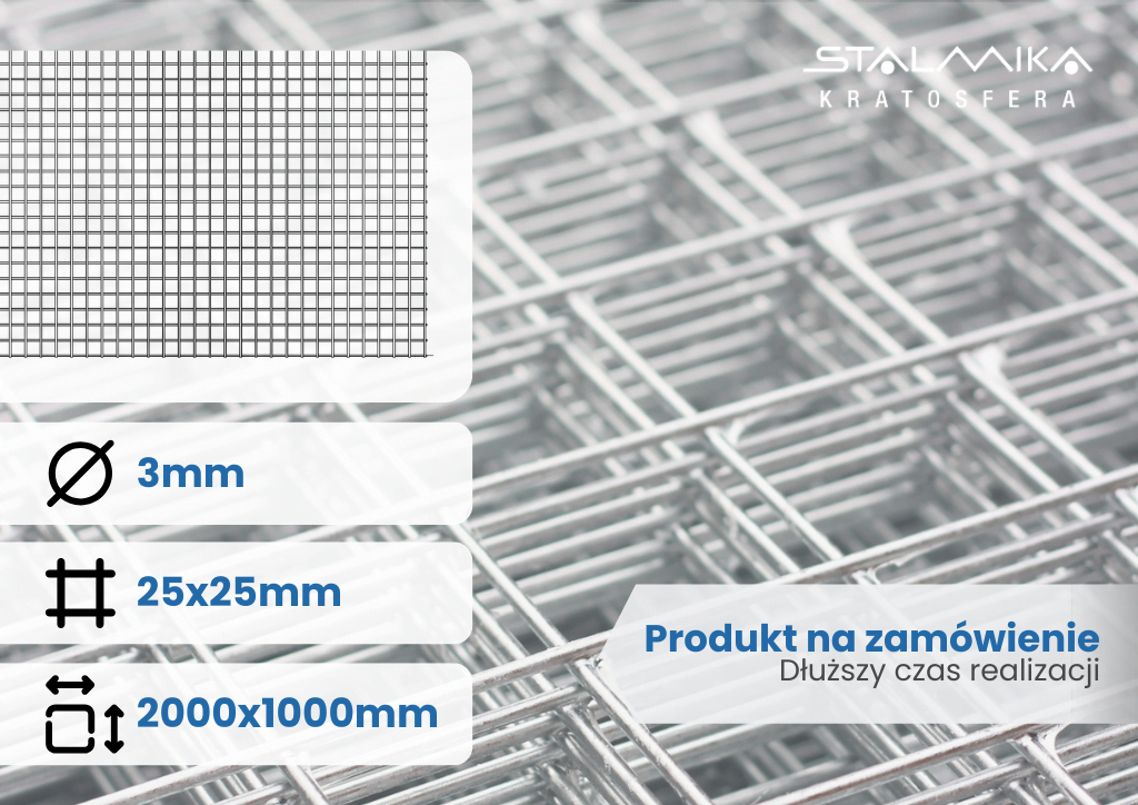 [027469-SZS-Z-D2000-S1000-D25-S25-G3-OO] SIATKA ZGRZEWANA [z drutem brzegowym, 2000x1000, 25x25x3, ocynk ogniowy]
